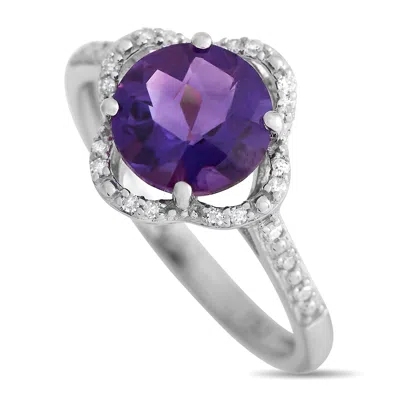Non Branded Lb Exclusive 14k White Gold 0.10ct Diamond And Amethyst Quatrefoil Ring Rc4-11976wam