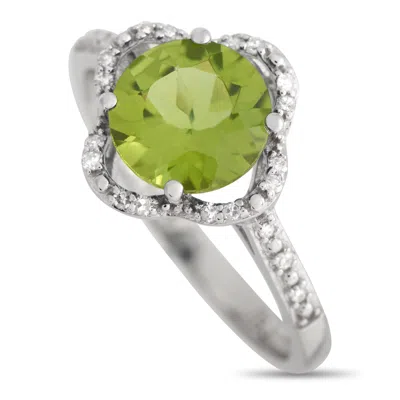 Non Branded Lb Exclusive 14k White Gold 0.10ct Diamond And Peridot Quatrefoil Ring Rc4-11976wpe