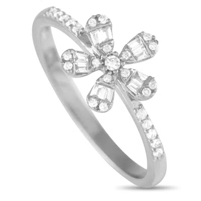 Non Branded Lb Exclusive 14k White Gold 0.20ct Diamond Flower Ring Rn32405-w In Silver
