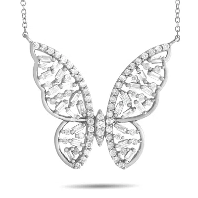 Non Branded Lb Exclusive 14k White Gold 0.60ct Diamond Butterfly Necklace Mf02-031324