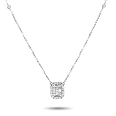 Non Branded Lb Exclusive 14k White Gold 0.85ct Diamond Cushion Halo Necklace Pn15273