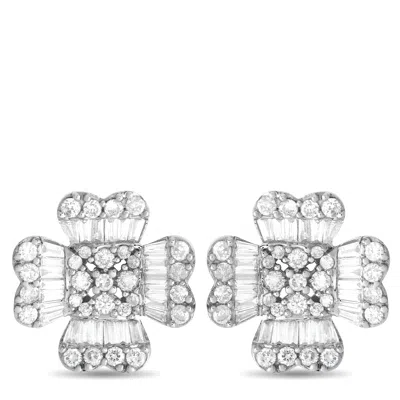 Non Branded Lb Exclusive 14k White Gold 1.0ct Diamond Round And Baguette Flower Earrings Er28435-w In Metallic
