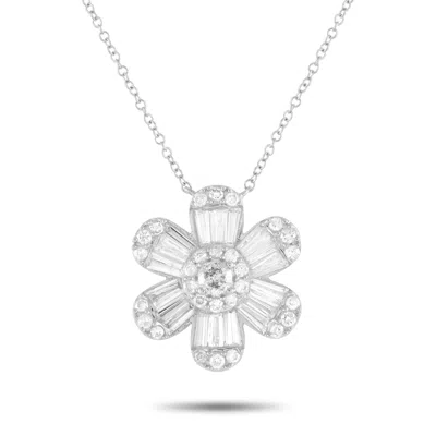 Non Branded Lb Exclusive 14k White Gold 1.20ct Diamond Flower Necklace Pn14994 In Neutral