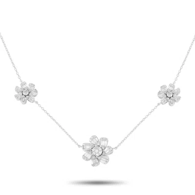 Non Branded Lb Exclusive 14k White Gold 1.20ct Diamond Three Flower Necklace Nk01360