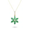 NON BRANDED LB EXCLUSIVE 14K YELLOW GOLD 0.01CT DIAMOND AND EMERALD FLOWER NECKLACE PD4-16241YEM