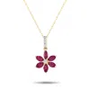 Non Branded Lb Exclusive 14k Yellow Gold 0.01ct Diamond And Ruby Flower Necklace Pd4-16241yru In Gold