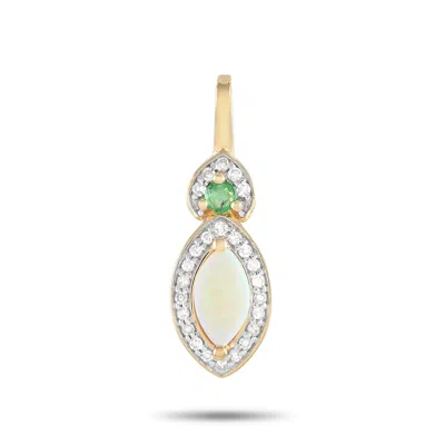 Non Branded 14k Yellow Gold 0.07ct Diamond, Opal, And Emerald Pendant Pd4-16299yopem