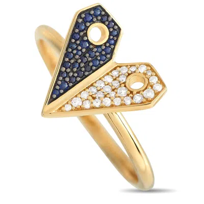 Non Branded Lb Exclusive 14k Yellow Gold 0.08ct Diamond And Sapphire Heart Ring Rc4-12002ysa