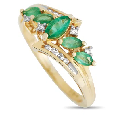 Non Branded Lb Exclusive 14k Yellow Gold 0.09ct Diamond And Emerald Ring Rc4-12052yem
