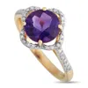 Non Branded Lb Exclusive 14k Yellow Gold 0.10ct Diamond And Amethyst Quatrefoil Ring Rc4-11976yam In Gold