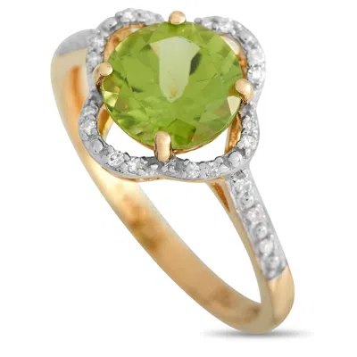 Non Branded Lb Exclusive 14k Yellow Gold 0.10ct Diamond And Peridot Quatrefoil Ring Rc4-11976ype