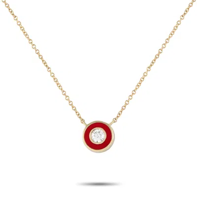 Non Branded Lb Exclusive 14k Yellow Gold 0.13ct Diamond And Red Enamel Necklace Pn15200-y
