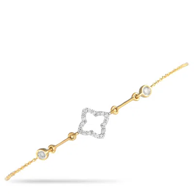 Non Branded Lb Exclusive 14k Yellow Gold 0.16ct Diamond Quatrefoil Bracelet Br09684-y In Silver