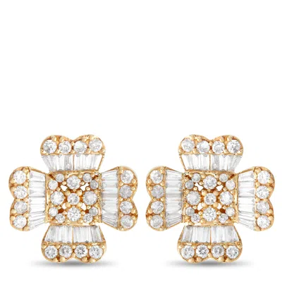 Non Branded Lb Exclusive 14k Yellow Gold 1.0ct Diamond Round And Baguette Flower Earrings Er28436