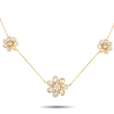 Non Branded Lb Exclusive 14k Yellow Gold 1.20ct Diamond Three Flower Necklace Nk01360