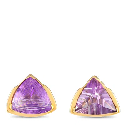 Non Branded Lb Exclusive 14k Yellow Gold Amethyst Geometric Clip-on Earrings Mf02-032824 In Purple
