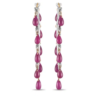 Non Branded Lb Exclusive 14k Yellow Gold And Silver 1.29ct Diamond And Ruby Dangle Earrings Mf02-020124 In Purple