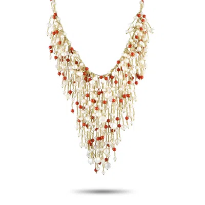 Non Branded Lb Exclusive 14k Yellow Gold Pearl And Coral Fringe Necklace Mf03-021924