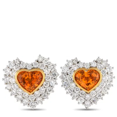 Non Branded Lb Exclusive 18k White And Yellow Gold 3.62ct Diamond And Sapphire Heart Earrings Mf19-031524 In Metallic