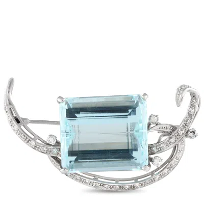 Non Branded Lb Exclusive 18k White Gold 0.55ct Diamond And Aquamarine Brooch Mf26-012324 In Neutral