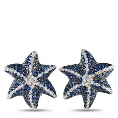 Non Branded Lb Exclusive 18k White Gold 1.05 Ct Diamond And 6.25 Ct Sapphire Starfish Earrings Mf02-051724