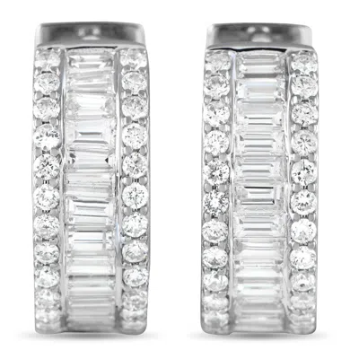Non Branded Lb Exclusive 18k White Gold 2.53ct Diamond Baguette Channel Hoop Earrings Mf23-021424 In Metallic