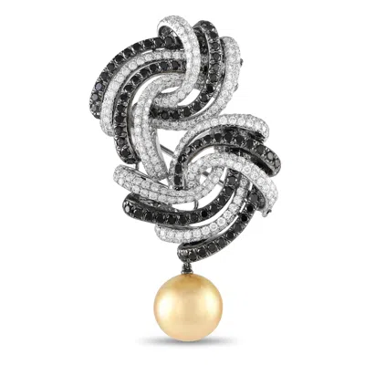 Non Branded Lb Exclusive 18k White Gold 6.75ct White And Black Diamond, Pearl Brooch Mf07-020124