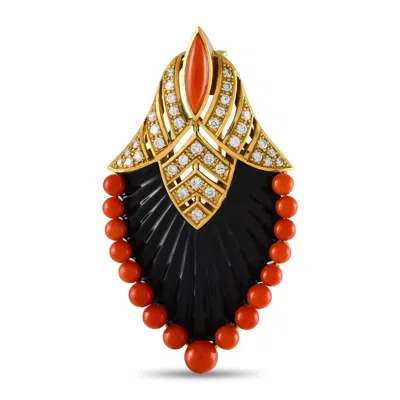Non Branded Lb Exclusive 18k Yellow Gold 0.70ct Diamond And Coral Brooch Mf11-052024