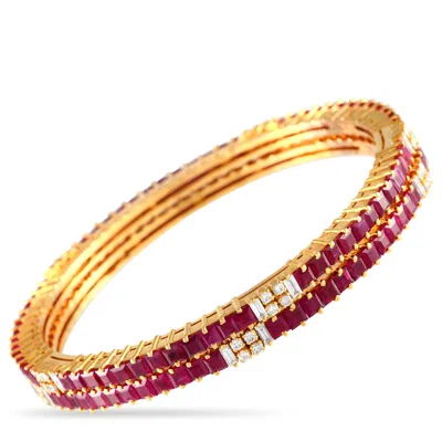 Non Branded Lb Exclusive 18k Yellow Gold 1.15 Ct Diamond And 12 Ct Ruby Two-piece Bangle Bracelet Mf07-051724