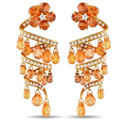 Non Branded Lb Exclusive 18k Yellow Gold 1.40ct Diamond And Citrine Spiral Chandelier Earrings Mf07-013024 In Orange
