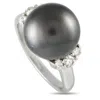 NON BRANDED LB EXCLUSIVE PLATINUM 0.40CT DIAMOND AND BLACK PEARL RING MF28-021324