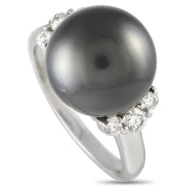 Non Branded Lb Exclusive Platinum 0.40ct Diamond And Black Pearl Ring Mf28-021324 In Transparent