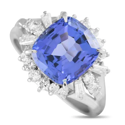 Non Branded Lb Exclusive Platinum 0.56ct Diamond And Tanzanite Ring Mf10-021324 In White