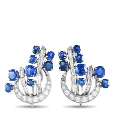 Non Branded Lb Exclusive Vintage 14k White Gold 2.25 Ct Diamond And 7.0 Ct Sapphire Clip-on Earrings Mf09-051724