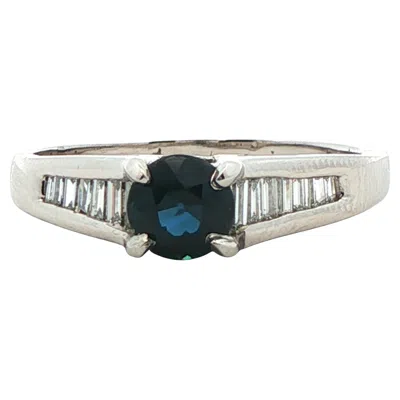 Pre-owned Non Branded Platinum Sapphire & Diamond Engagement Ring In Blue