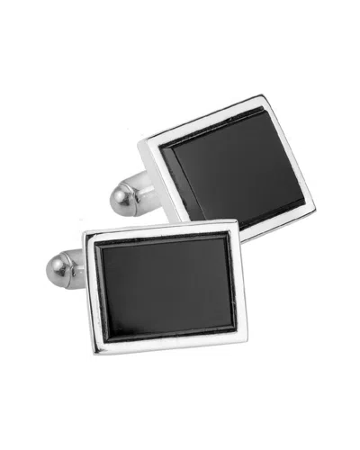 NON BRANDED SILVER RECTANGLE ONYX CUFFLINKS