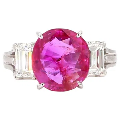 Pre-owned Non Branded Unheated Burmese Ruby & Diamond Ring In 18k White Gold