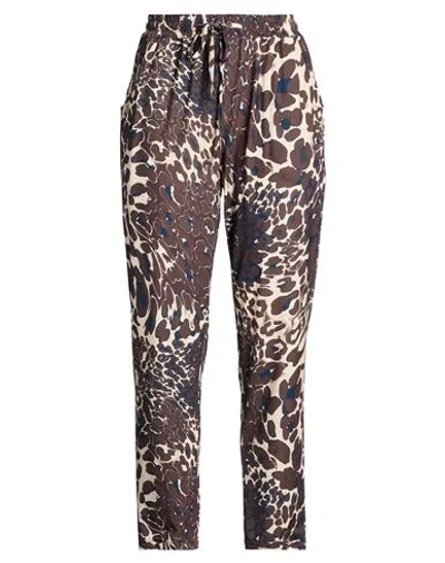 No-nà Woman Pants Dark Brown Size M Polyester, Elastane