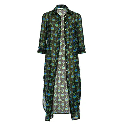 N'onat Women's Black / Blue / Green Love Casual Button Down Shirt Dress With Evil-eye Charm In Black In Multi