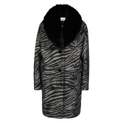 N'onat Women's Black / Grey Zebra Print Vegan Coat