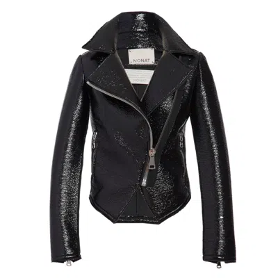 N'onat Women's Black Metro Vegan Leather Biker Jacket