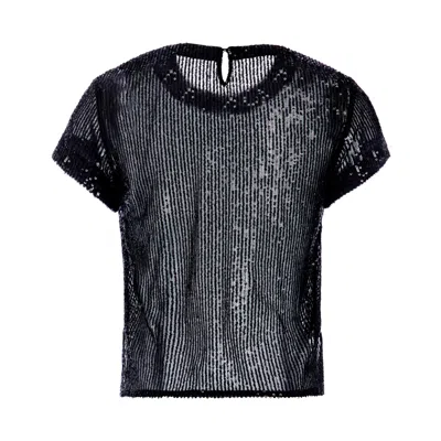 N'onat Women's Black Sequin Party T-shirt Top