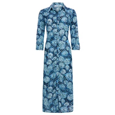 N'onat Women's Blue / White Azure Casual Shirt Dress With Evil Eye Charm In Blue