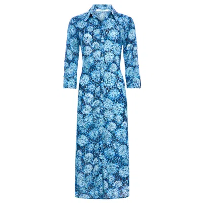 N'onat Women's Blue / White Dolce Button Down Day Dress With Evil-eye Charm In Blue In Multi