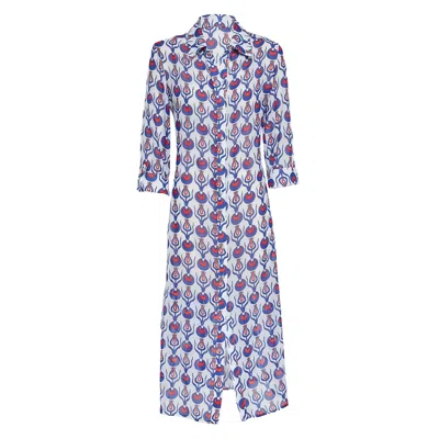 N'onat Women's Blue / White Linda Long Shirt Dress With Tulip Design In White And Blue In Purple