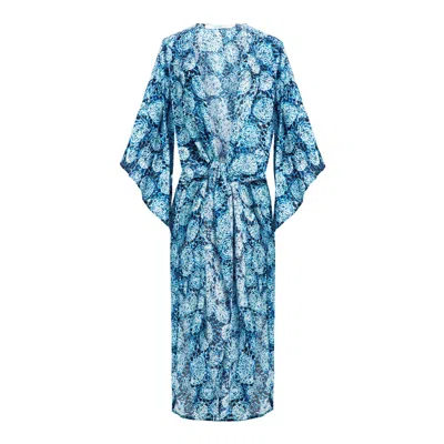 N'onat Women's Blue / White River Kaftan Tunic In Blue With Evil Eye Charm