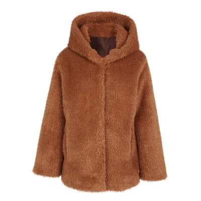 N'onat Women's Elena Hooded Vegan Teddy Short Coat In Brown