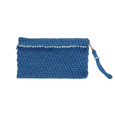 N'onat Women's Evil Eye Makeup Hand Crochet Pouch In Blue