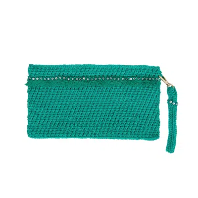 N'onat Women's Evil Eye Makeup Hand Crochet Pouch In Emerald Green