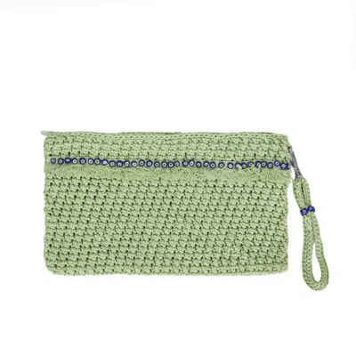 N'onat Women's Evil Eye Makeup Hand Crochet Pouch In Mint Green